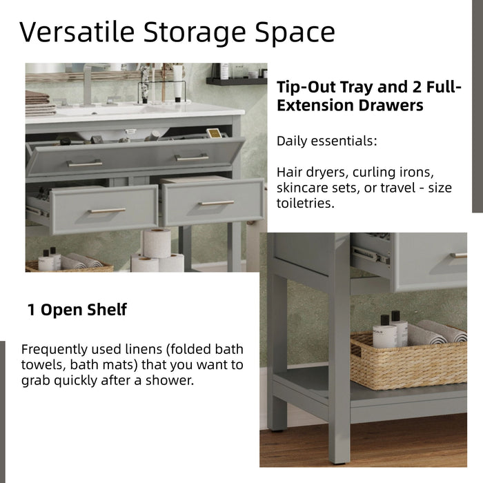 Bathroom Vanity With Ceramic Sink, Tip Out Tray & 2 Full Extension Drawers