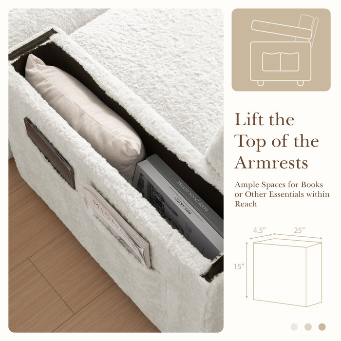 Oversized Chaise Lounge Indoor Rabbit Fur Sofa Bed With Storage Ottoman And Armrests Cup Holders With Deep Seat