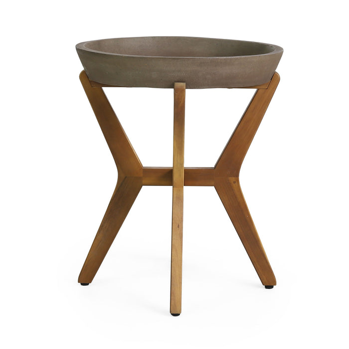 Yukon - Contemporary Side Table With Lightweight Concrete Top And Acacia Wood Frame - Gray