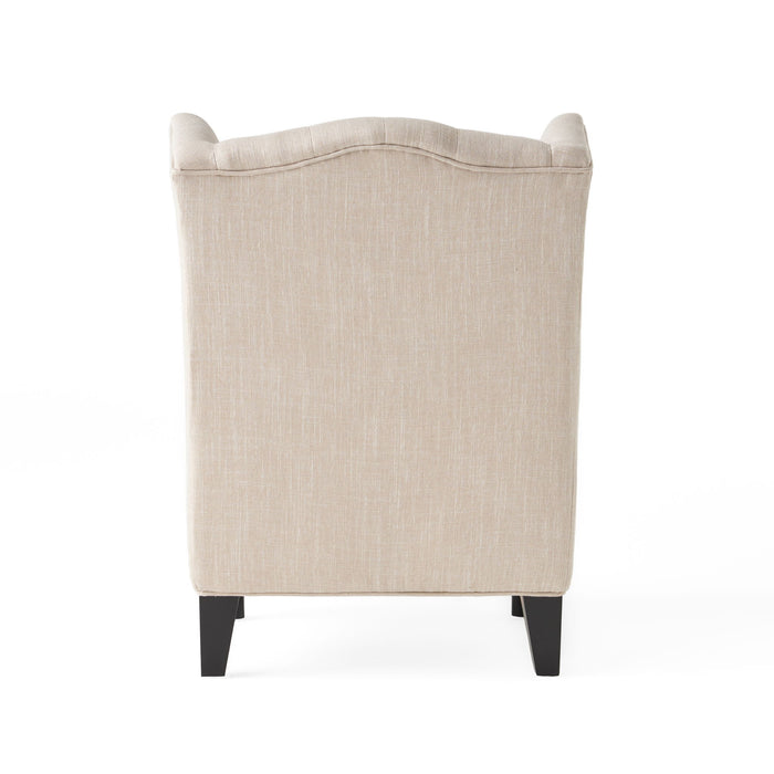 Contemporary Hi Back Club Chair With Wingback Design - Light Beige