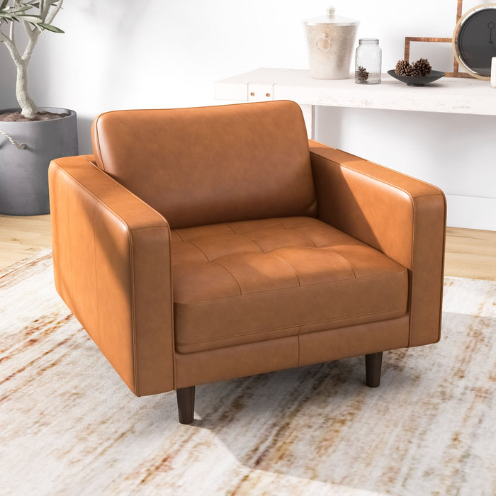 Catherine - Leather Lounge Chair Leather - Brown / Tan