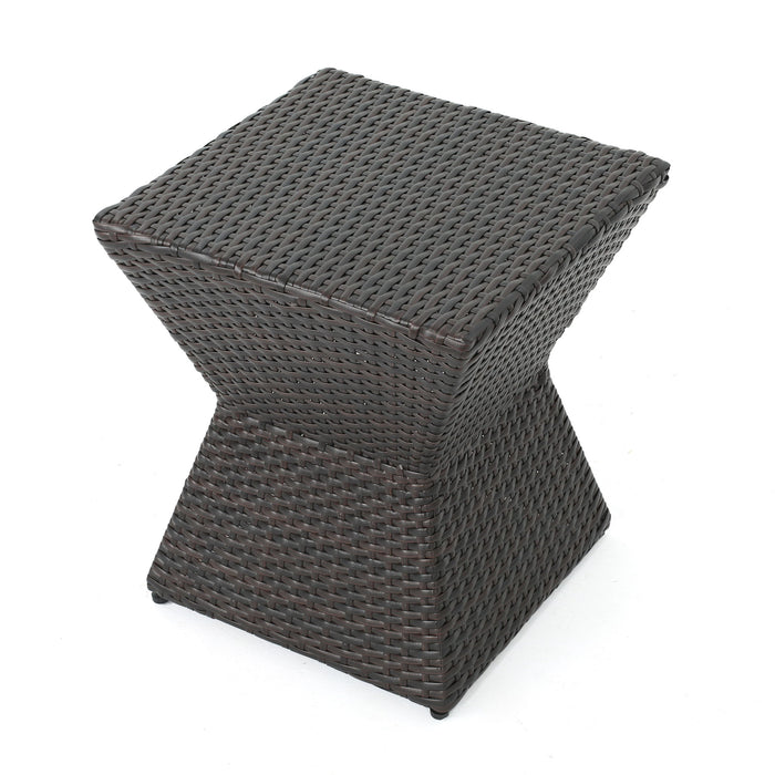 Outdoor Wicker End Table - Brown Multi