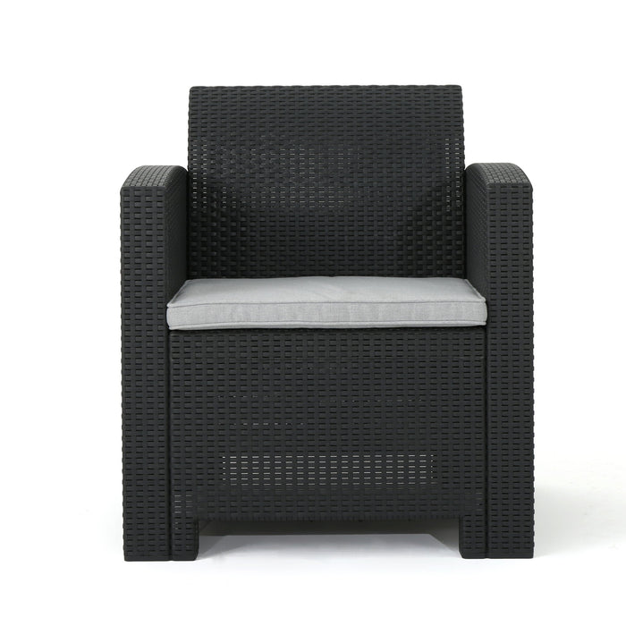 Zephyra - Outdoor 4 Piece Faux Wicker Rattan Chat Set With Water Resistant Cushions - Gray