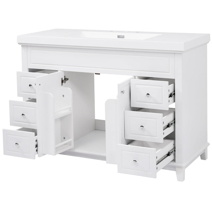 Bathroom Vanity With Sink, 6 Soft Close Drawers & Double Doors - White