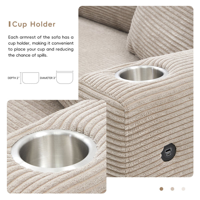 Oversized Sectional L Shaped Cloud Couch With USB Charging Port Cup Holder Deep And Wide Seat Sofa With Chaise Comfy