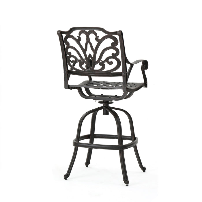Outdoor Cast Aluminum Swivel Bar Stool With Scrolled Arms - Bronze