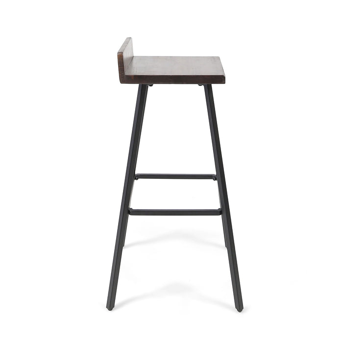 Outdoor Bar Stool With Low Backrests And Wood Seats (Set of 2) - Dark Brown / Black