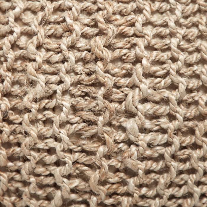 Handmade Jute Pouf With Cable Knit Pattern - Natural