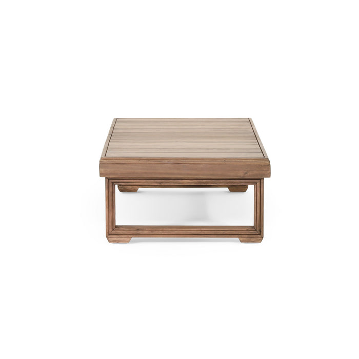 Outdoor Coffee Table With Slat Design And Sled Base - Brown