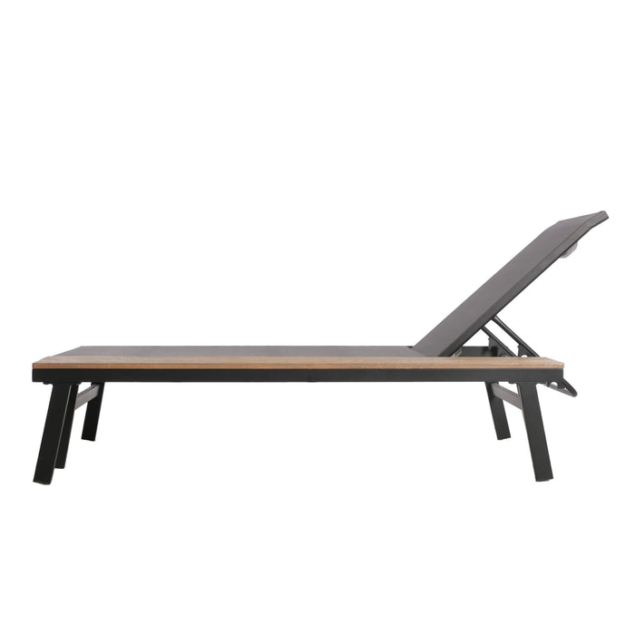 Waterloo - Chaise Lounge With Attached Wood Side Table (Set of 2) Adjustable Eucalyptus Wood And - Gray / Black