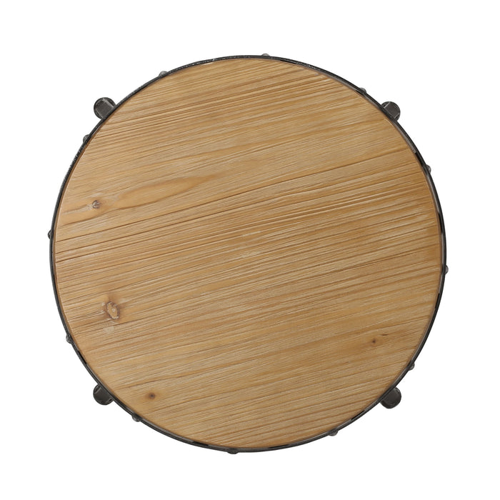 Industrial Firwood Adjustable Height Swivel Barstools (Set of 2) Metal & Wood - Natural / Pewter