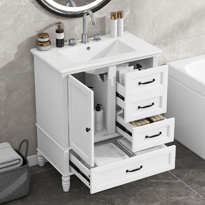 30" Bathroom Vanity With Sink, 3 Drawers, Adjustable Feet