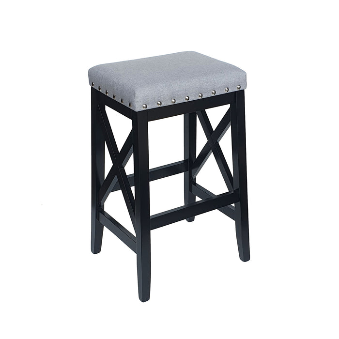 Greely Saddle Barstool Set With Fabric Upholstery - Light Gray