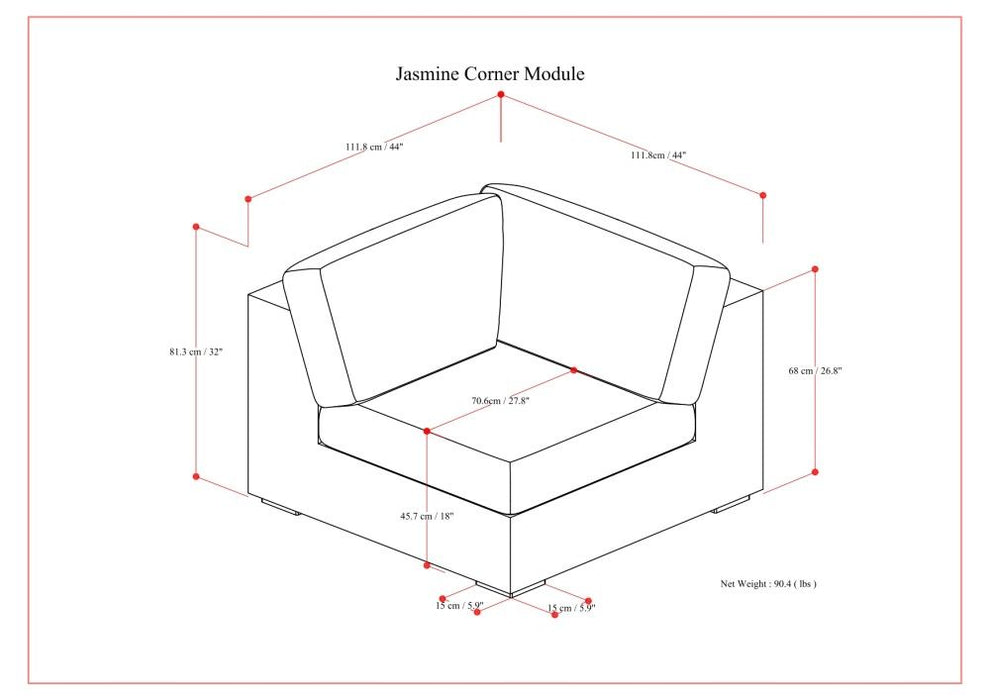 Jasmine - Corner Sofa Module - Gray