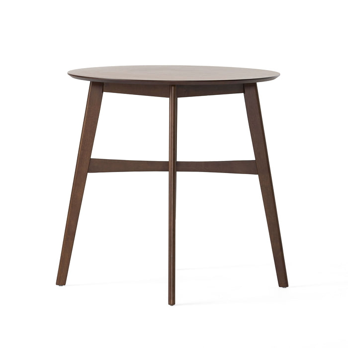 Round Counter Height Dining Table With Thick Rubberwood Legs And Support Beams - Walnut