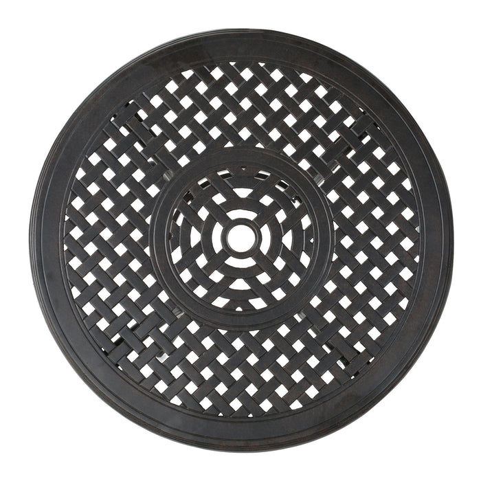 Traditional Style Cast Aluminum Bar Table With Lattice Design And Umbrella Holder - Bronze