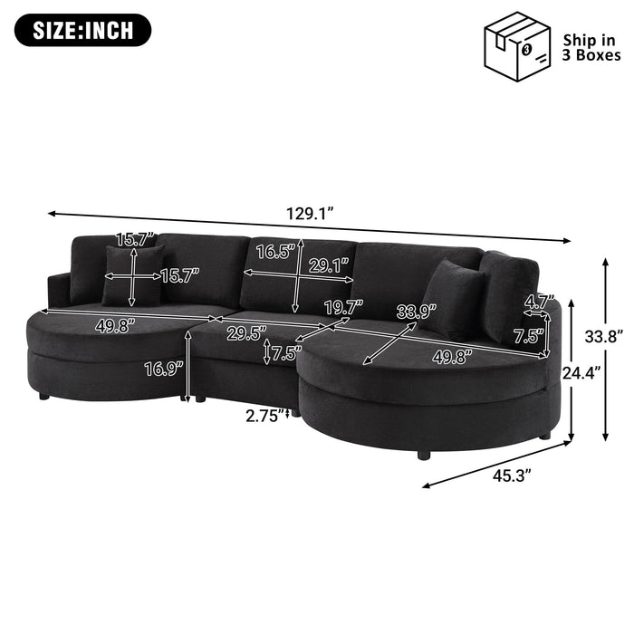Modern 3 Seater Upholstered Sofa With Curved Design