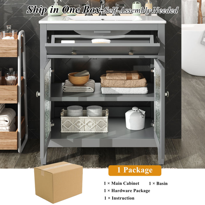 Bathroom Vanity With Ceramic Sink, Adjustable Shelf & Tip Out Tray