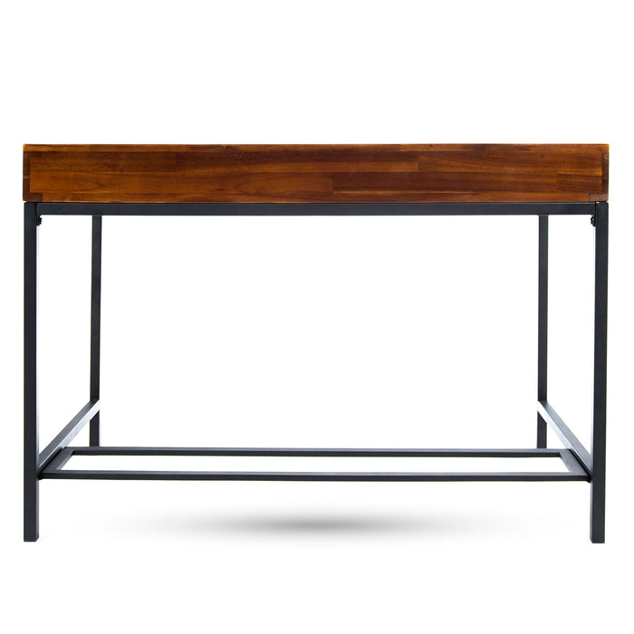 Industrial Style Storage Desk With Acacia Wood Top And Metal Legs - Oak