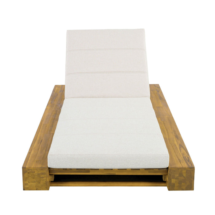 Outdoor Chaise Lounge With Water Resistant Cushion, Adjustable Backrest Patio Recliner For Poolside, Deck & Backyard - Beige / Teak