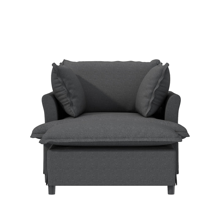 Oversized Chaise Lounge Indoor Single Sofa Bed With Wide Seat, Upholstered Lazy Sleeper Armchair With Movable Ottoman Reading Couch Set