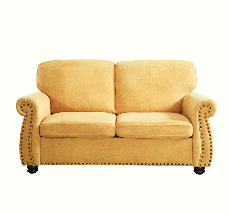 Soft Loveseat, Upholstered 2 Seater Couch, Loose Back Cushions And Turned Legs