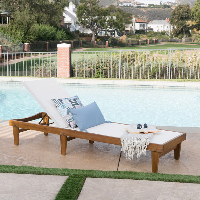Outdoor Chaise Lounge With Acacia Wood Frame - White / Teak