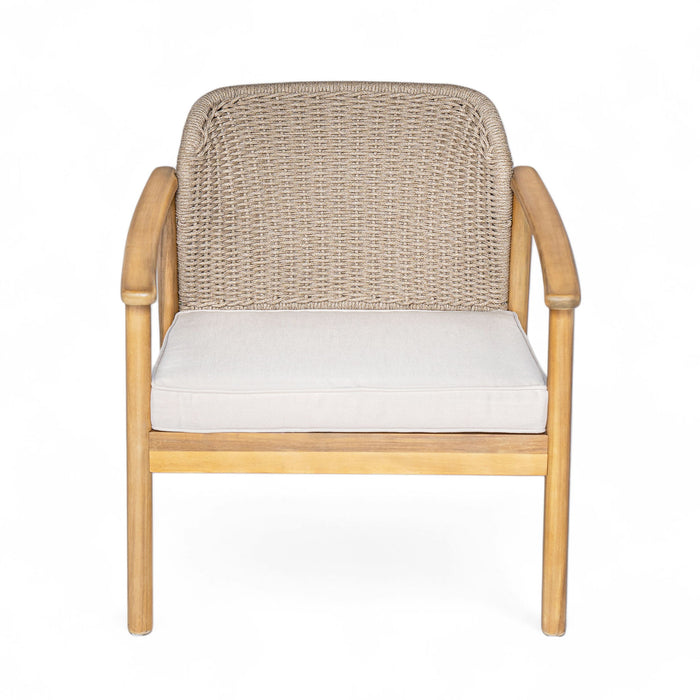 2 Piece Outdoor Acacia Wood Patio Club Chair, Patio Furniture Arm Chair With Woven Rope Backrest, Deep Seating For Porch - Light Teak / Beige