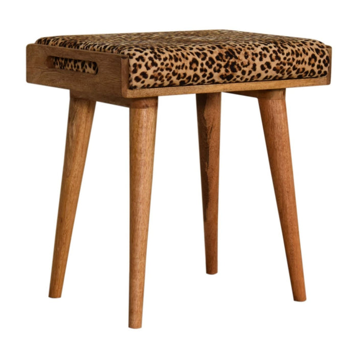 Leopard Velvet Tray Style Footstool - Brown Oak