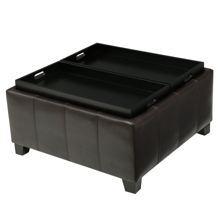 Contemporary Ottoman With Storage And Tray Tops - Brown