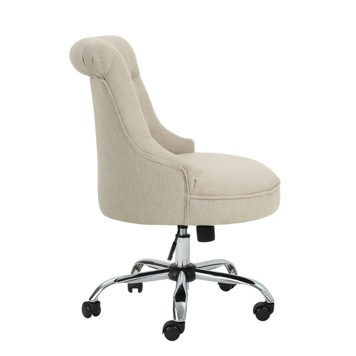 Fidelity - Upholstered Office Chair With Sloped Arms And Rolled Backrest - Wheat / Chrome