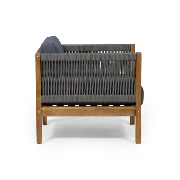 Outdoor Club Chair With Rattan Rope Wave - Dark Gray