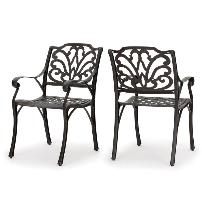 Patio Cast Aluminum Outdoor Dining Chairs (Set of 2) - Bronze