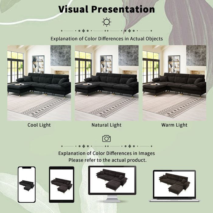 L Shaped Convertible Sectional Sofa 4 Seat Tufted Couch Set With Two Tone Adjust Legs Cloud Movable Ottoman