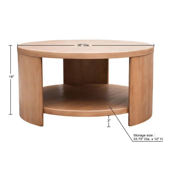 Modern Minimalist Round Coffee Table With Shelf Storage - Natural