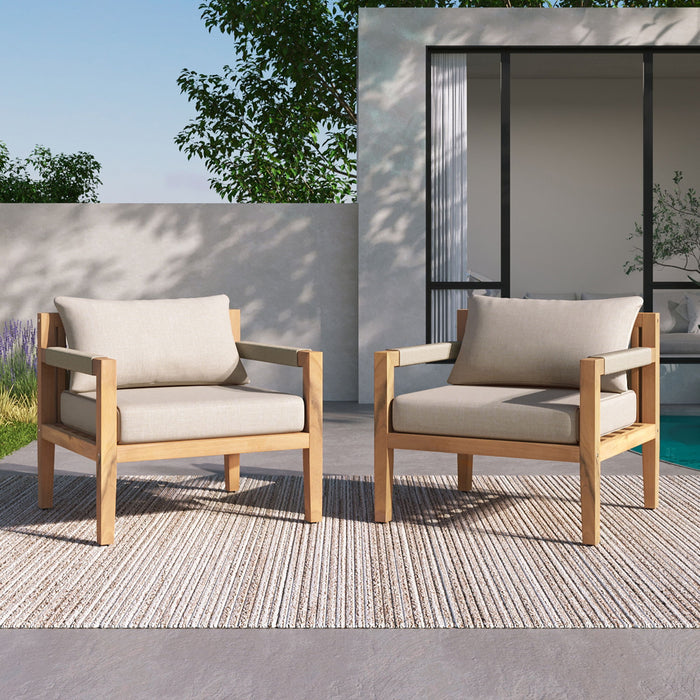 Rope Outdoor Leisure Chair (Set of 2) - Acacia Wood / Beige