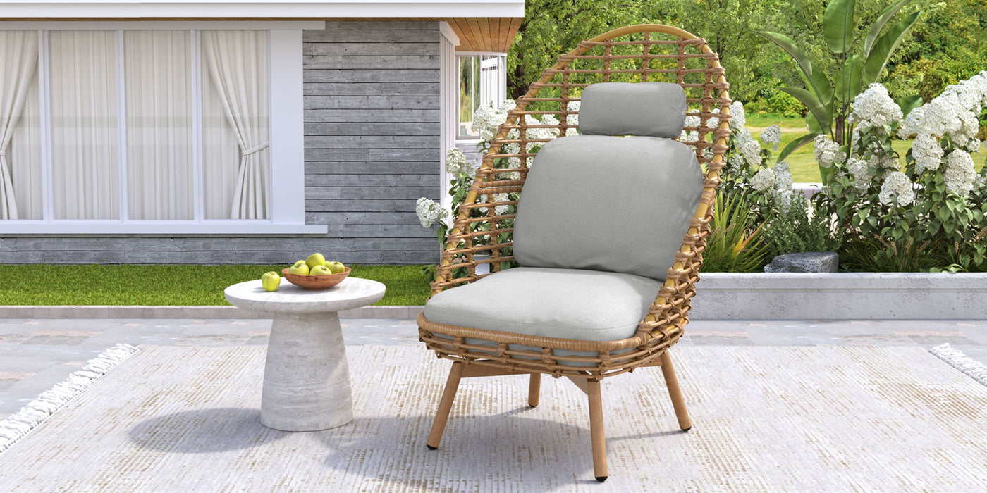Ellis - Outdoor Wicker High Back Lounge Chair, Teak Finished Leg - Light Brown / Beige