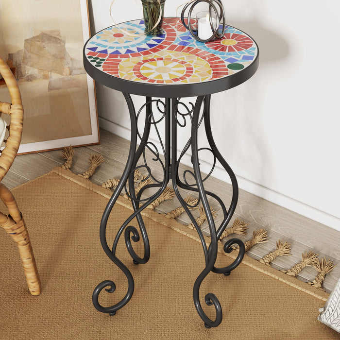 Colorful Outdoor Side Table With Ceramic Tile Top