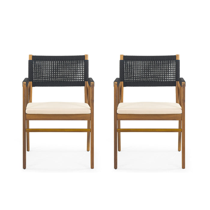 Outdoor Rustic Patio Acacia Bistro Set With Cushions