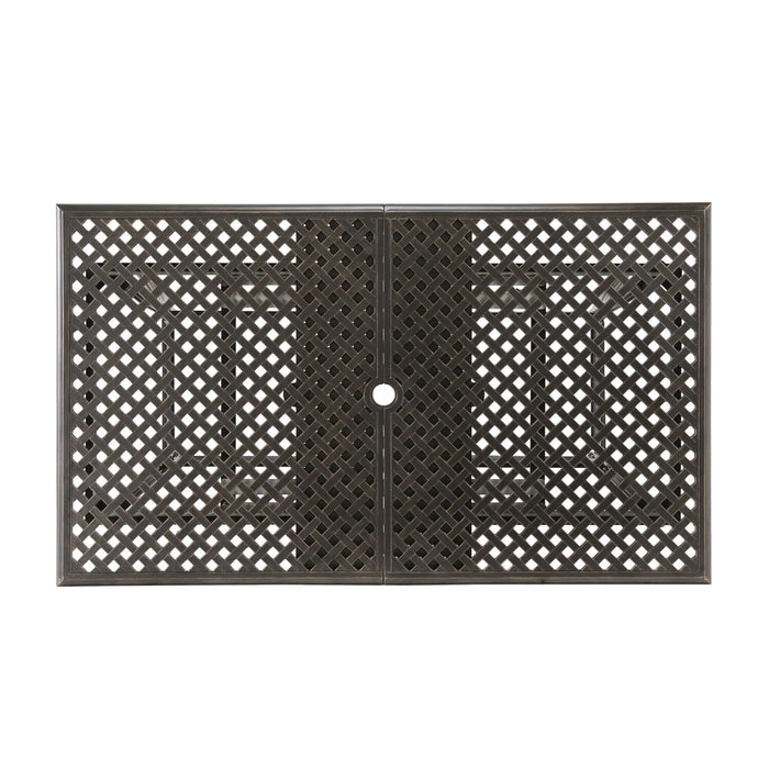 Outdoor Expandable Dining Table With Umbrella Holder, Lattice Pattern And Curved Legs - Black