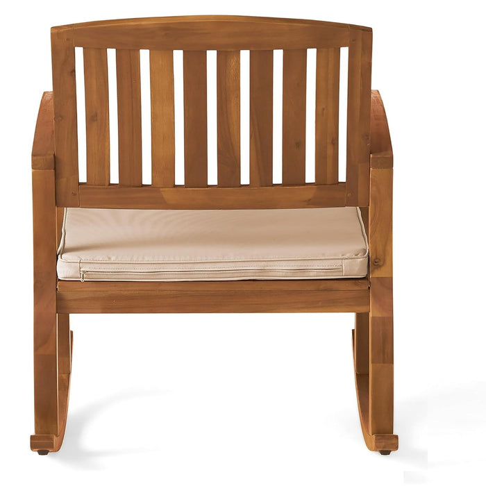 Acacia Wood Outdoor Patio Rocking Chair With Cushion (Set of 2) - Natural / Cream