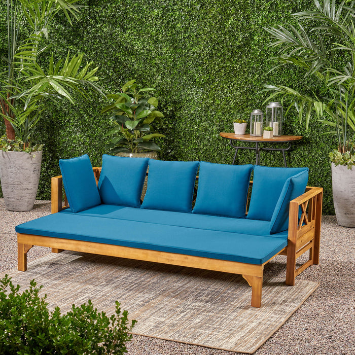 Outdoor Daybed With X-Shaped Panel Backrest And Armrests - Teak