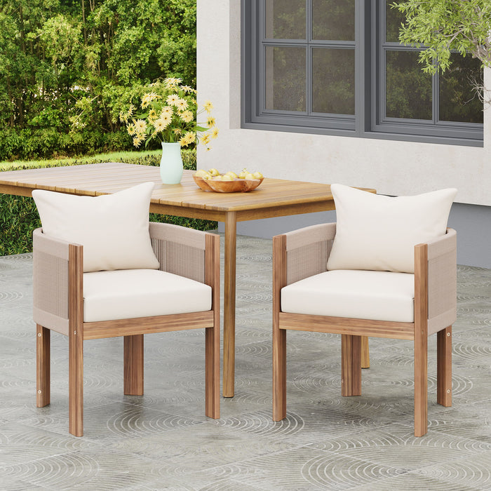 Matera - Patio Dining Chair (Set of 2) With Wraparound Back And Removable Cushion Cover - Teak / Beige