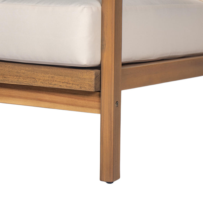 Outdoor Lounge Chair With Woven Backrest, Solid Wood Frame, Comfortable Cushions