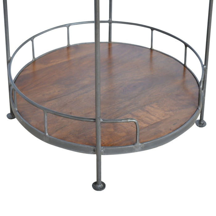 Industrial Round Butler Tray Table - Chestnut