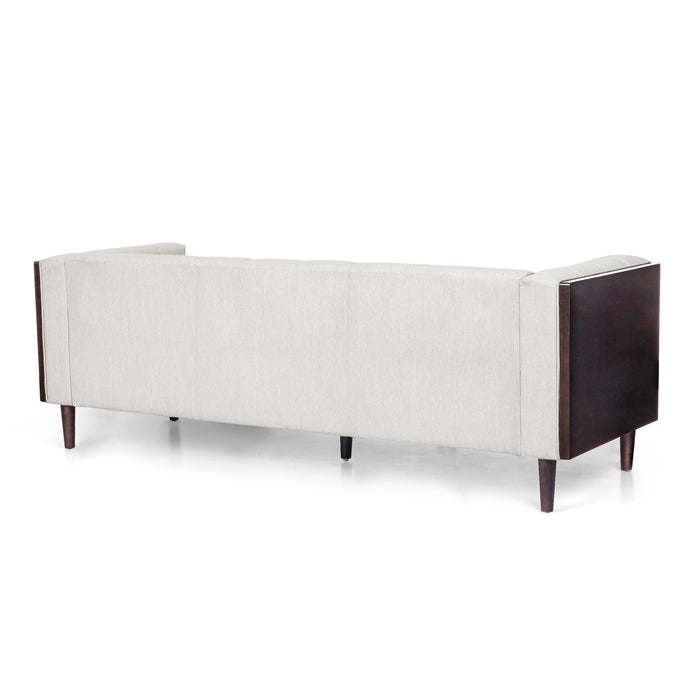 Contemporary 3 Seater Sofa With Button Tufted Waffle Stitching - Beige