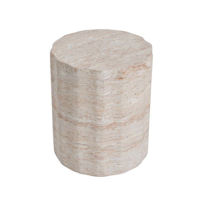 Elegant Indoor / Outdoor Lightweight Concrete Side Table With Travertine - Beige