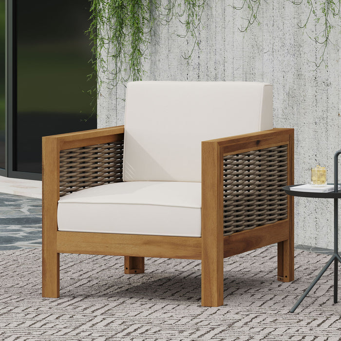 Outdoor Acacia Wood Club Chair With Wicker Accents