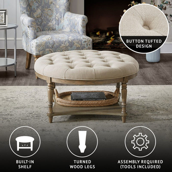 Cedric - Accent Ottoman With Tufted Top And Storage Shelf - Cream