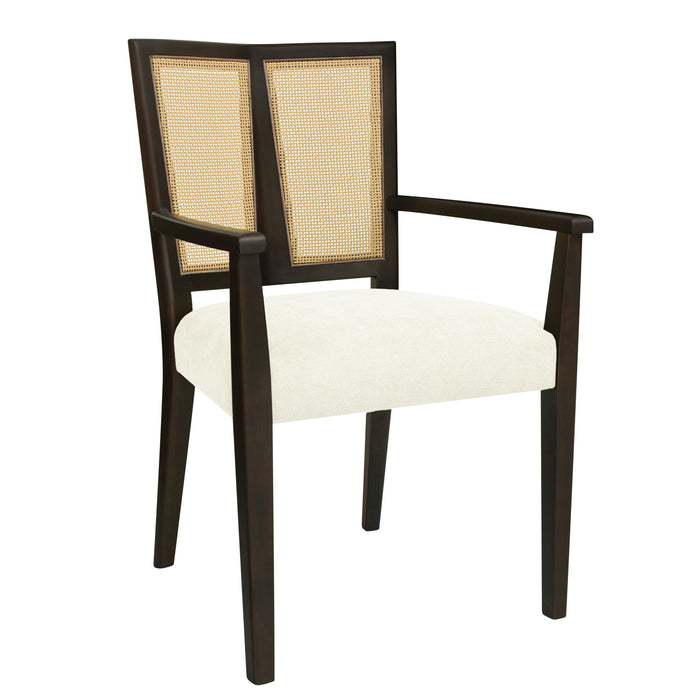Mid Century Modern Arm Dining Chair Set With Rattan Backrest